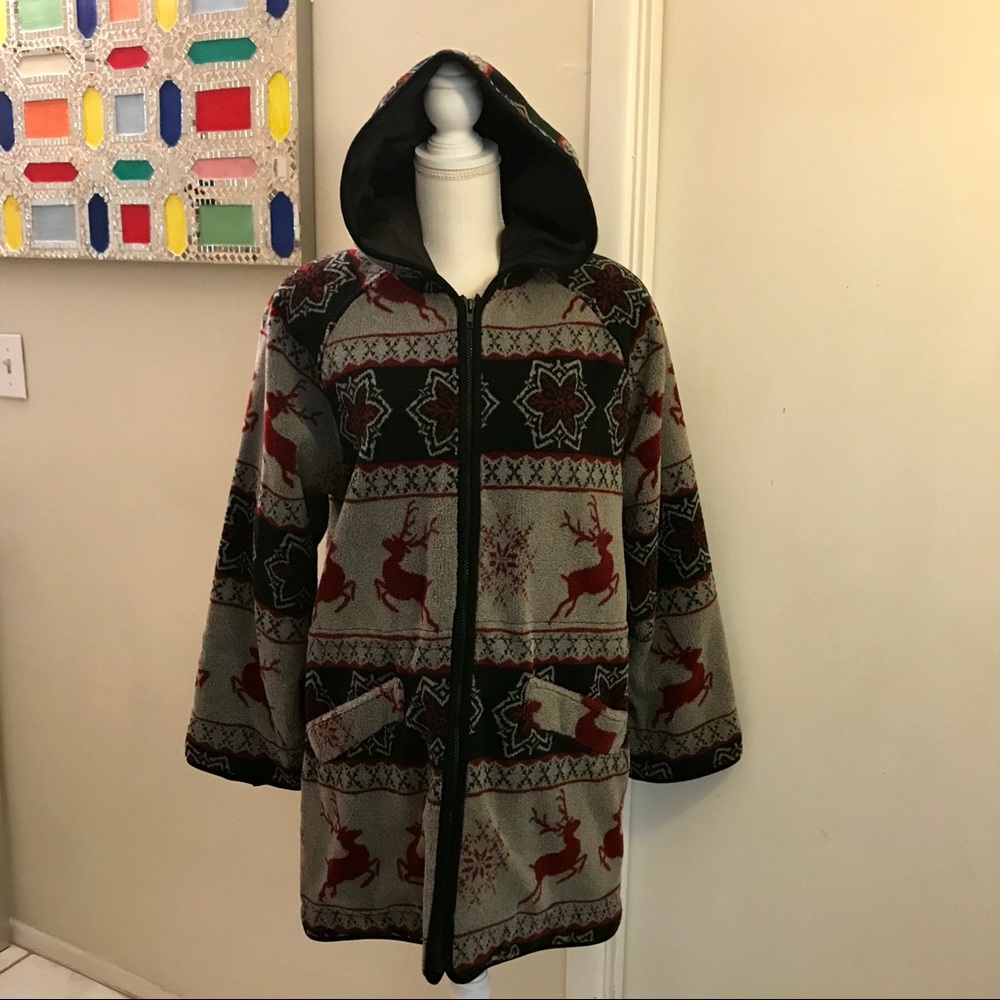 EUC Woolrich Reindeer Snowflake Fleece Hooded Coat